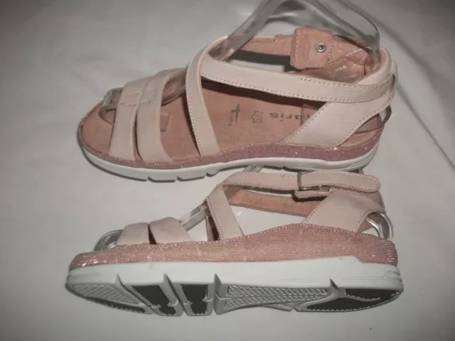 Stunning Tamaris Pink Nubuck Leather Strappy Sandals Sz 5 Uk Vgc