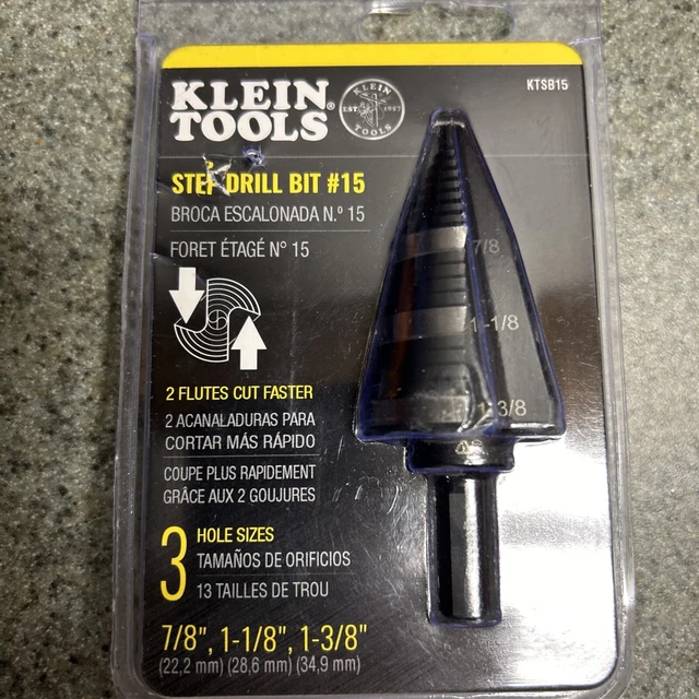 NEW Klein Tools KTSB15 7/8", 1-1/8" for 1-3/8" Step Drill Bit #15 NEW AND SEALED