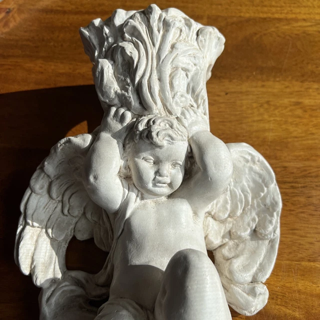 Fleur de lis Wall Sconce Angel Cherub Curtain Rod Holder Antique set of 4 3