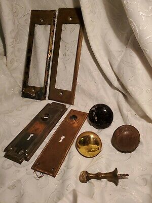 Antique Brass Door Plate Lot - Old House Parts knobs Architectural Salvage
