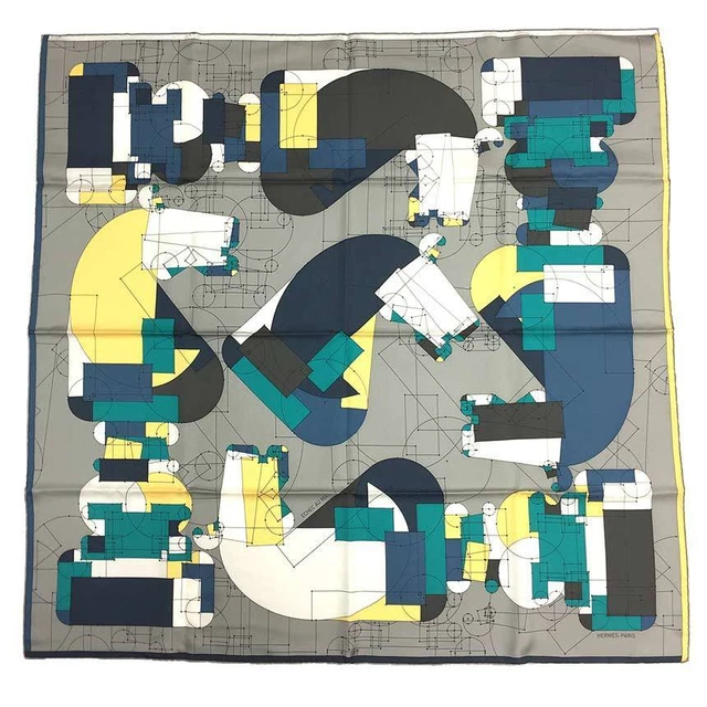 Hermes Scarf CARRES 90 Echec Au Roi Checkmate Silk Gray System