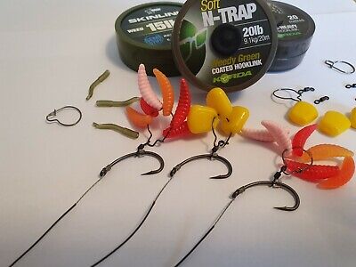 Carp Rig 3 Korda N Trap Maggot Clip & Line Aligner Rigs Teflon Hooks 4 6 8 
