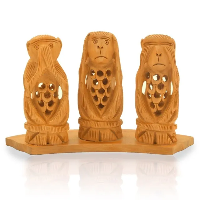 Decorative Wooden Hand Carved The Three Famous Gandhi Ji Monkeys Statues
