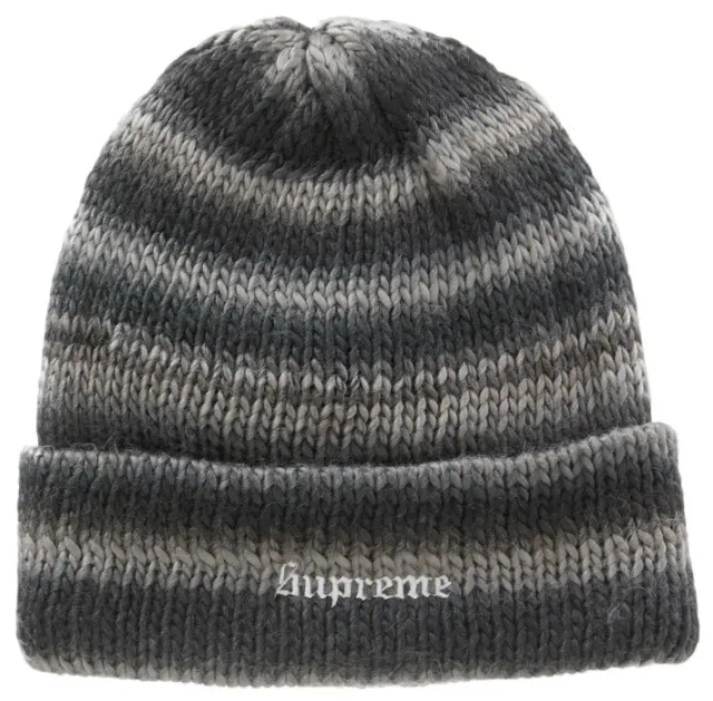 Supreme Ombre Stripe Embroidered Logo Beanie Black Knit Hat Winter Cap FW22 OS