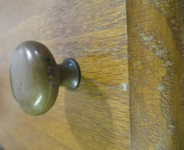 Solid Turned Polished Dark Brass 1900s Pull Knob Cabinet Door Drawer 1 Antique