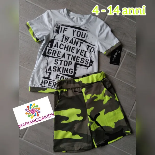 Completo Bambino T-Shirt E Bernuda Militare 4 - 14 Anni