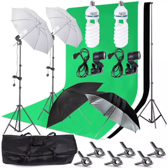 Photo Studio Continuou Lighting Kit Umbrella Backdrop Background Light Stand Set