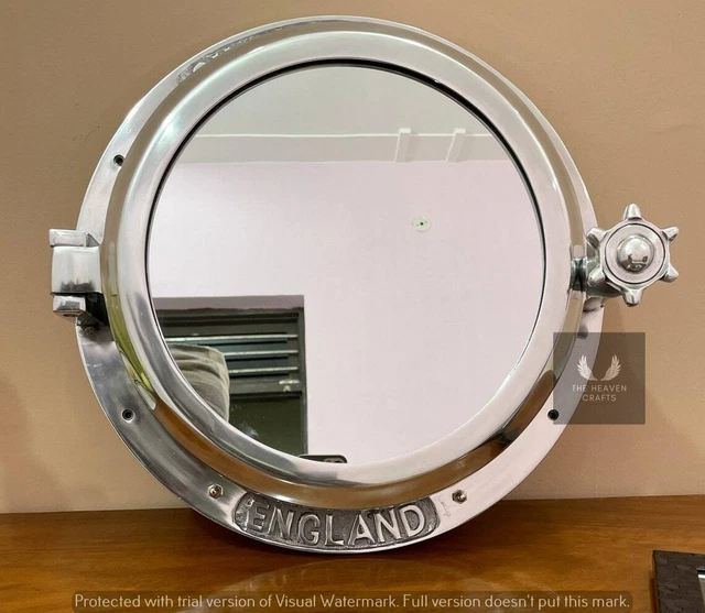 Nickel Plaqué Lourd Canal Bateau Hublot Fenêtre Rond Miroir Mural Suspendu 16