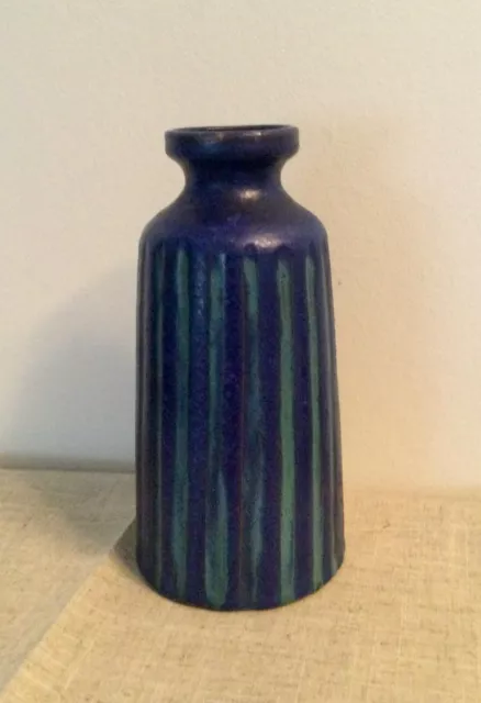 West German Pottery midcentury Anton Lang Studio ceramic vase blue 20cm signed