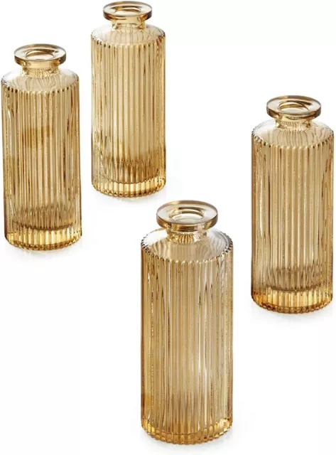 Serene Spaces Living Set of 4 Amber Pleated Bud Vase, Vases for Centerpieces for