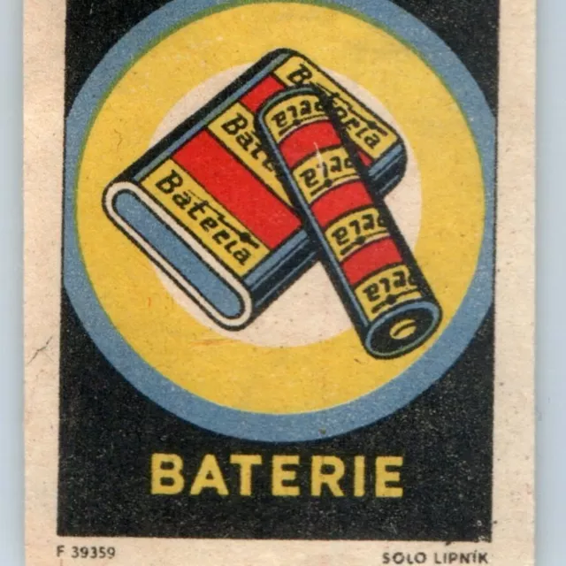 c1950s Czech Battery Bateria Advertising Mini Matchbox  Label Solo Lipnik C47