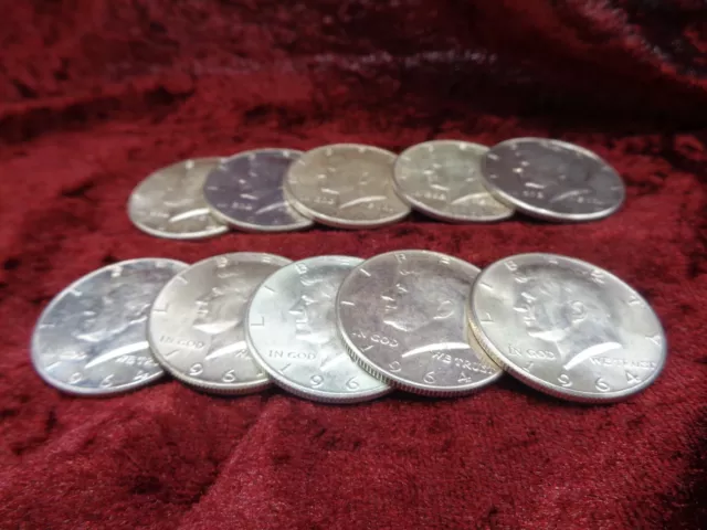 USA 1/2 Half Dollar Kennedy 1964 Silber Ag 900er, 12,47g pro Stück - 10 Münzen