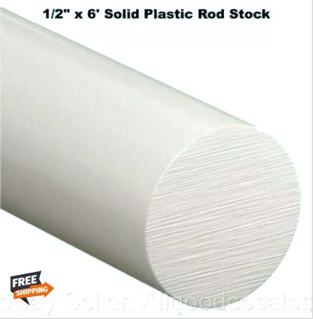 Plastic Round Rod Stock 1/2" x 6 Ft Rigid Solid White Acetal Homopolymer