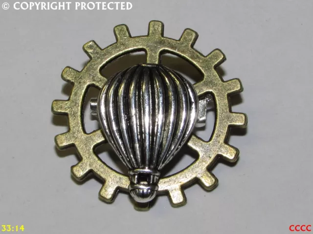Steampunk broche insignia pin engranaje rueda dentada plata globo aerostático piloto volando