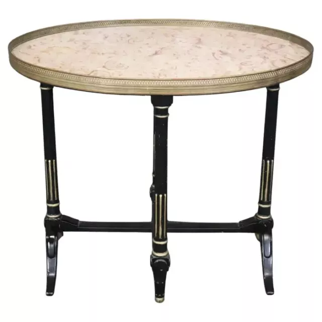 Sophisticated French Directoire Marble Top Brass Bound Ebonized Side End Table