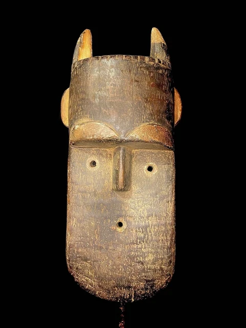 Maschera africana Arte tribale antica Faccia Scultura in legno vintage TOMA...