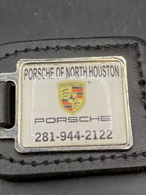 OG Porsche Black Leather Keychain Stuttgart Crest Badge PORSCHE OF NORTH HOUSTON