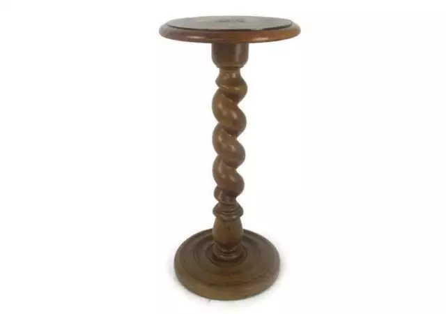 Large Hand Carved Wood Barley Twist Side Display Wine Table Pedestal Plant Stand