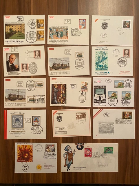 ÖSTERREICH FDC 14 Ersttagsbriefe Sonderstempel 1980er/1990er Jahre Ersttag
