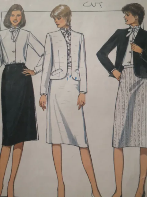 VINTAGE 1980 STYLE 3855 jacket tie neck blouse straight skirt SEWING PATTERN