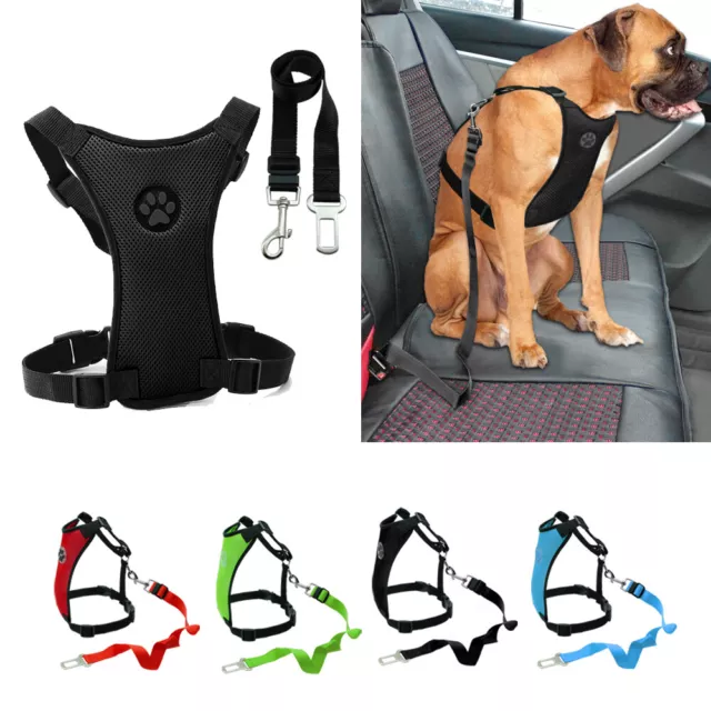 Air Mesh Puppy Pet Cat Dog Car Harness&Seatbelt Clip Lead Safety for Travel S-L