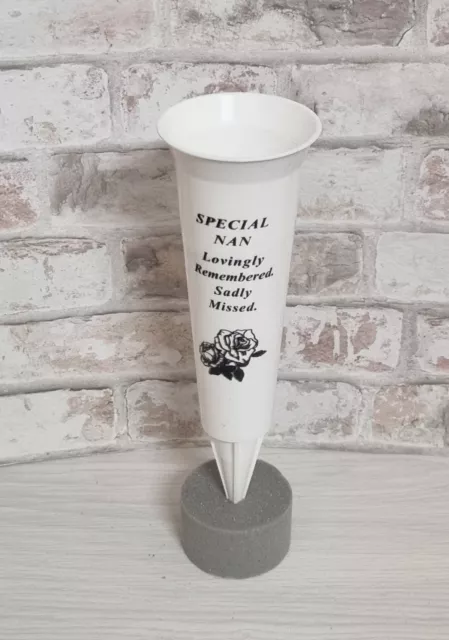 White NAN flower vase with ground spike for cemetery grave garden