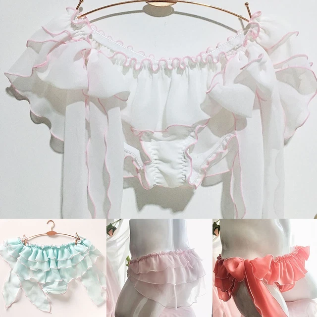 SISSY SLIPS HOMMES en satin brillant avec jupe et cravate nœud volants