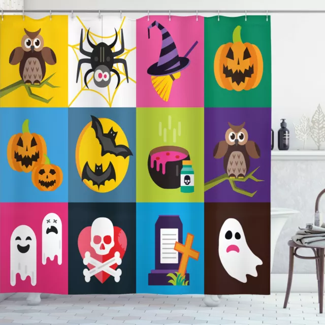 Halloween Duschvorhang Bunte Horror Squares