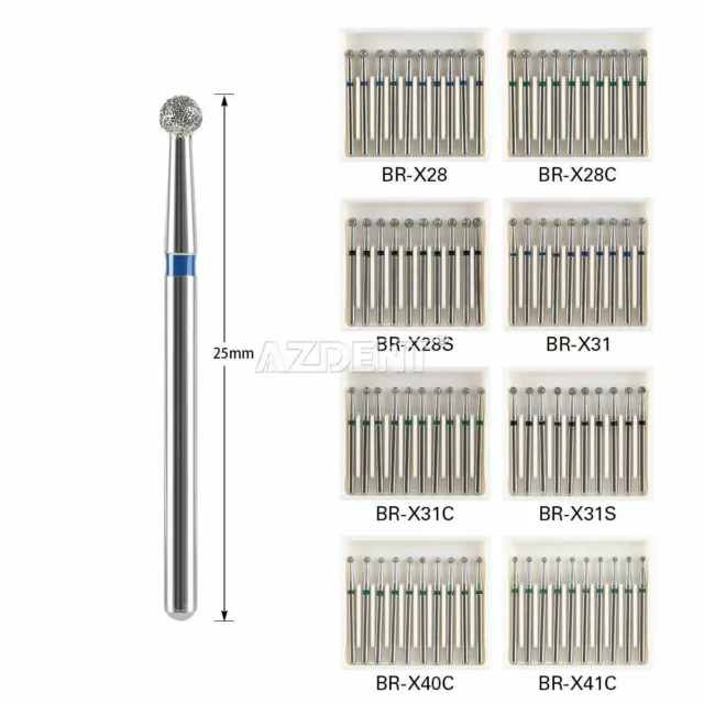 10pcs AZDENT Dental Diamond Bur Ball Round FG 1.6mm For High Speed Handpiece