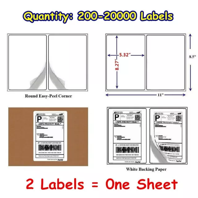 200-20000 8.5x5.5 Round Corner Shipping Label Half Sheet Self Adhesive Wholesale