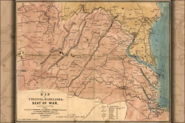 Poster, Many Sizes; Map Of Virginia, Maryland Seat Of War 1861