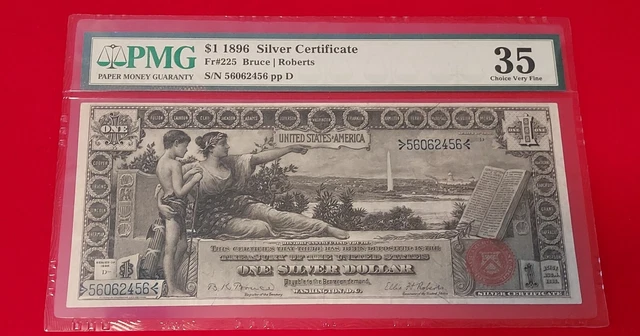 Fr#225 1896 $1 Silver Certificate Note PMG 35 Choice VF - Bruce / Roberts