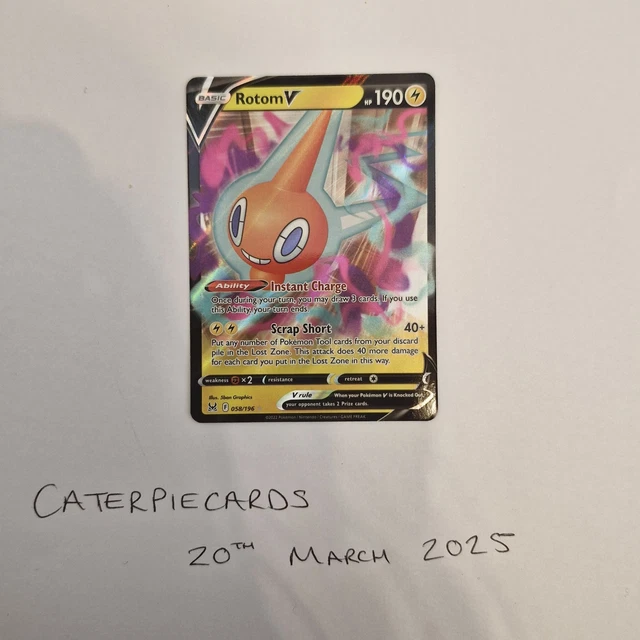 Rotom V Full Art Ultra Rare Holo Pokemon Card – 2022 Lost Origin Set (#058/196) – NM Condition