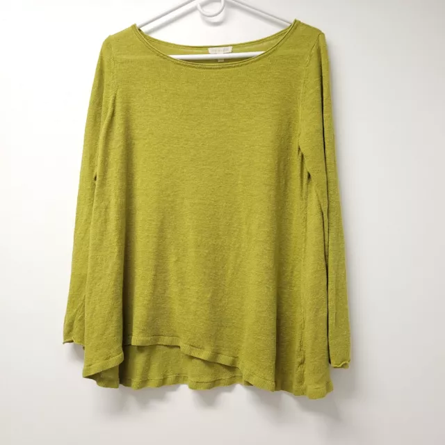 Eileen Fisher Womens Linen Long Sleeve  Round Neck Tunic Top Size L Honey Yellow