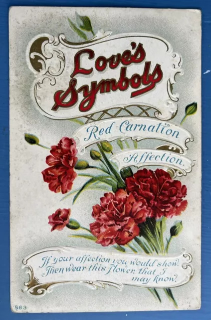 Red Carnation Pre-Linen 1913 Postcard - Love’s Symbol - Affection