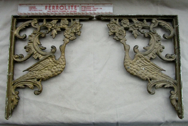 Antique ornate heavy cast iron wall shelf brackets bird design