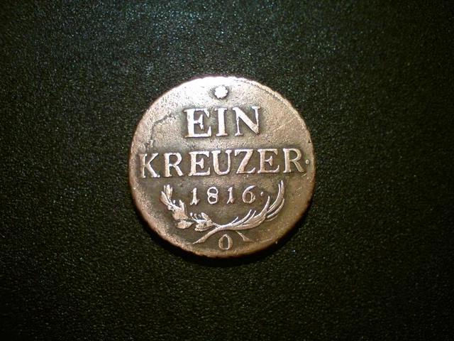 1816 'O' Austria Ein Kreuzer Coin. Excellent Grade & Tone