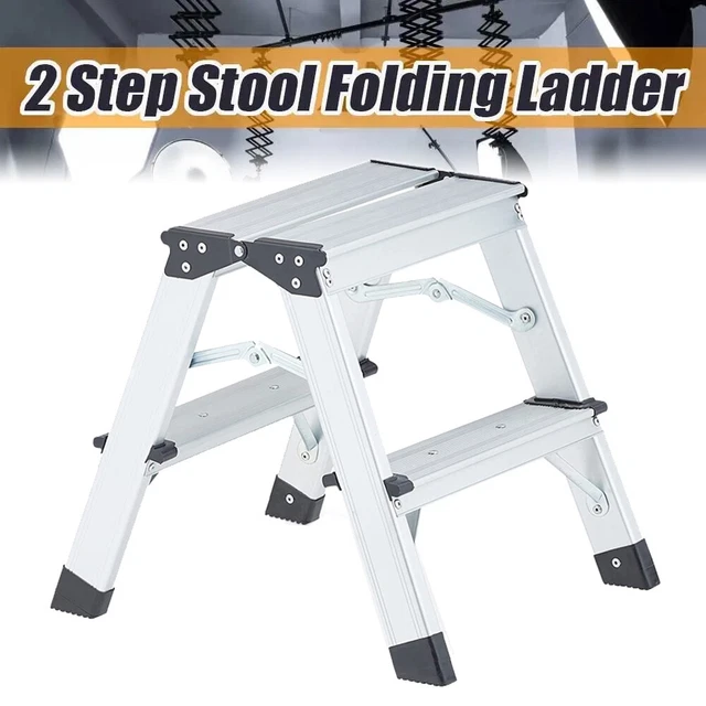 ALUMINIUM PLATFORM 2 Step Folding Ladder 150KG Load Non Slip Safety ...