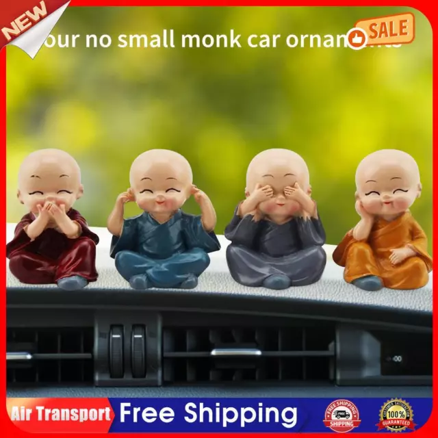 4 Piece Cute Monk Figurines, Small Resin Statue, Ornament for Home Office Car AU