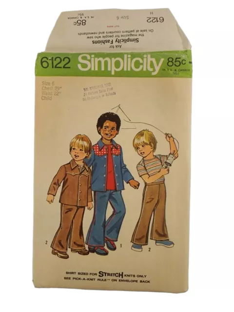 Vintage Simplicity Sewing Pattern 6122 Uncut FF Boys 1973 Bell Bottoms Western