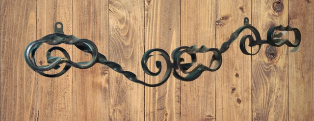 1 Antique Coat Hanger Hook Vintage Iron Steel Forged Twisted 50 CM 1970 4