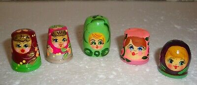 Beautiful Russian Wooden Hand painted SET OF FIVE THIMBLES ~ NEW