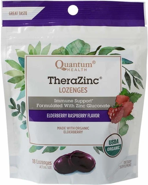 Pastillas TheraZinc de Quantum Research, 18 unidades saúco y frambuesa