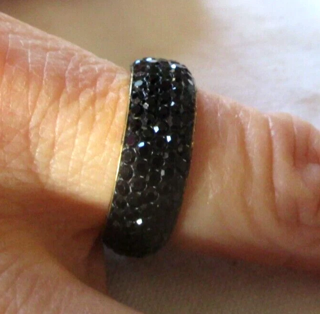 Bague Alliance Couleur Or Avec Cristaux Diamant Noir - Taille 64 - Vintage