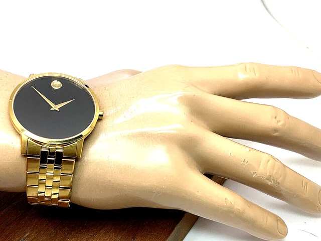 Orologio Uomo Movado 0607203 Museo Quadrante Nero Quarzo Svizzero 40mm Cinturino Acciaio Oro 3