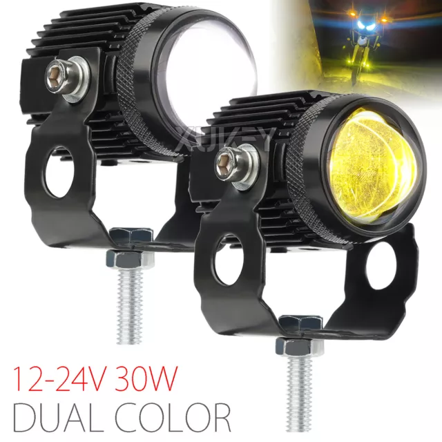 Pair Motorcycle ATV LED Headlight Yellow White Hi/Lo Spot Light Driving Fog Lamp