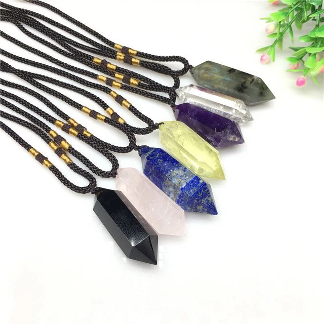 Natural Healing Crystal Quartz Stone Pendulum Hexagonal Pendant Reiki Necklace