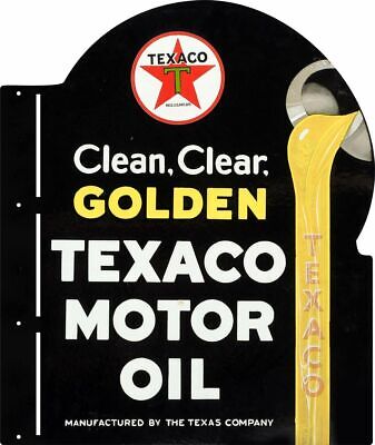 Texaco Motor Oil Golden 31" Heavy Duty Usa Made Metal Double Sided Flange Sign