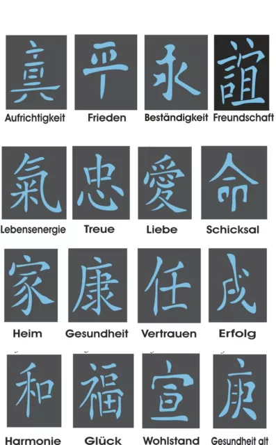 Auswahl 1 Stück aus 16 chinesische Schriftzeichen - Schablonen, Wandschablonen