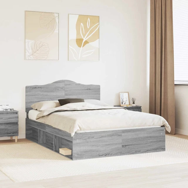 BED FRAME GREY Sonoma 150 x 200 cm Solid Pine Wood vidaXL £299.16 ...